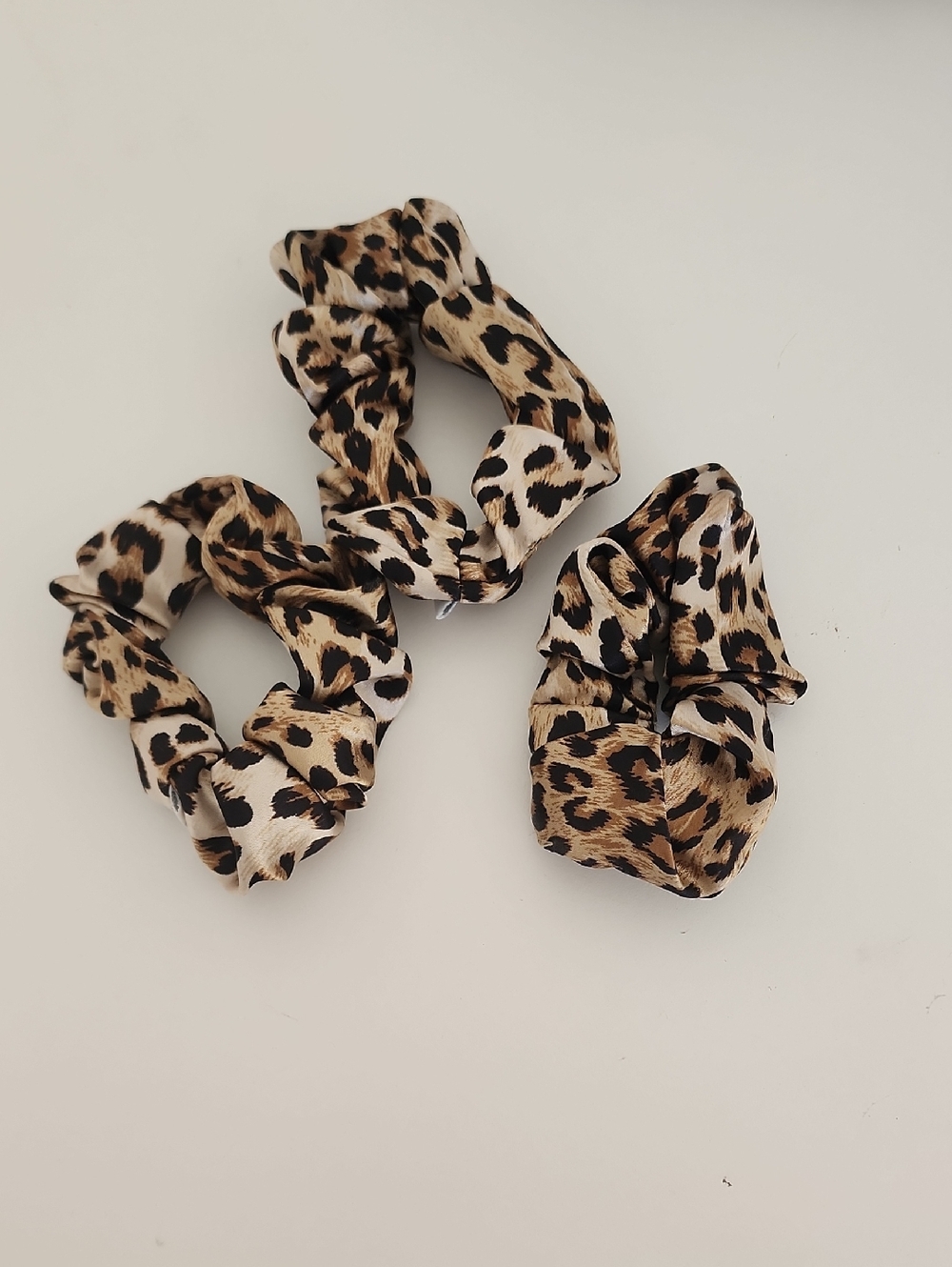 DEW Leopard-Print Satin Scrunchie Set in Brown, Black, Cream NEVER WORN!